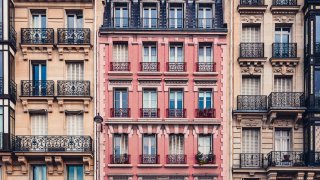 Residential 19th century style residential buildings in historic center of Paris, France.