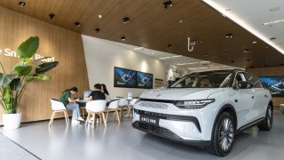 A Leapmotor vehicle with range extension is on display at the company’s headquarters in Hangzhou, China, on June 22, 2024.