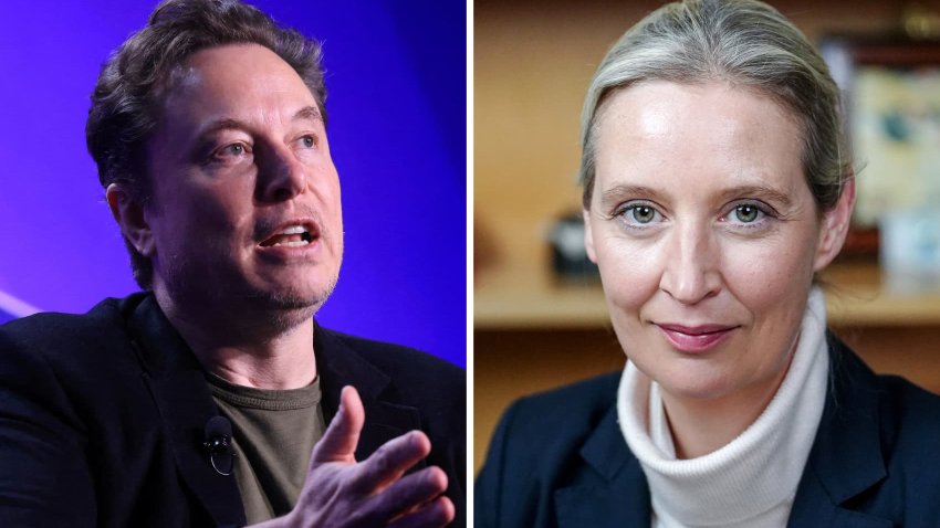 Elon Musk, chief executive officer of SpaceX and Tesla and Co-leader of the far-right Alternative for Germany (AfD) party, Alice Weidel.