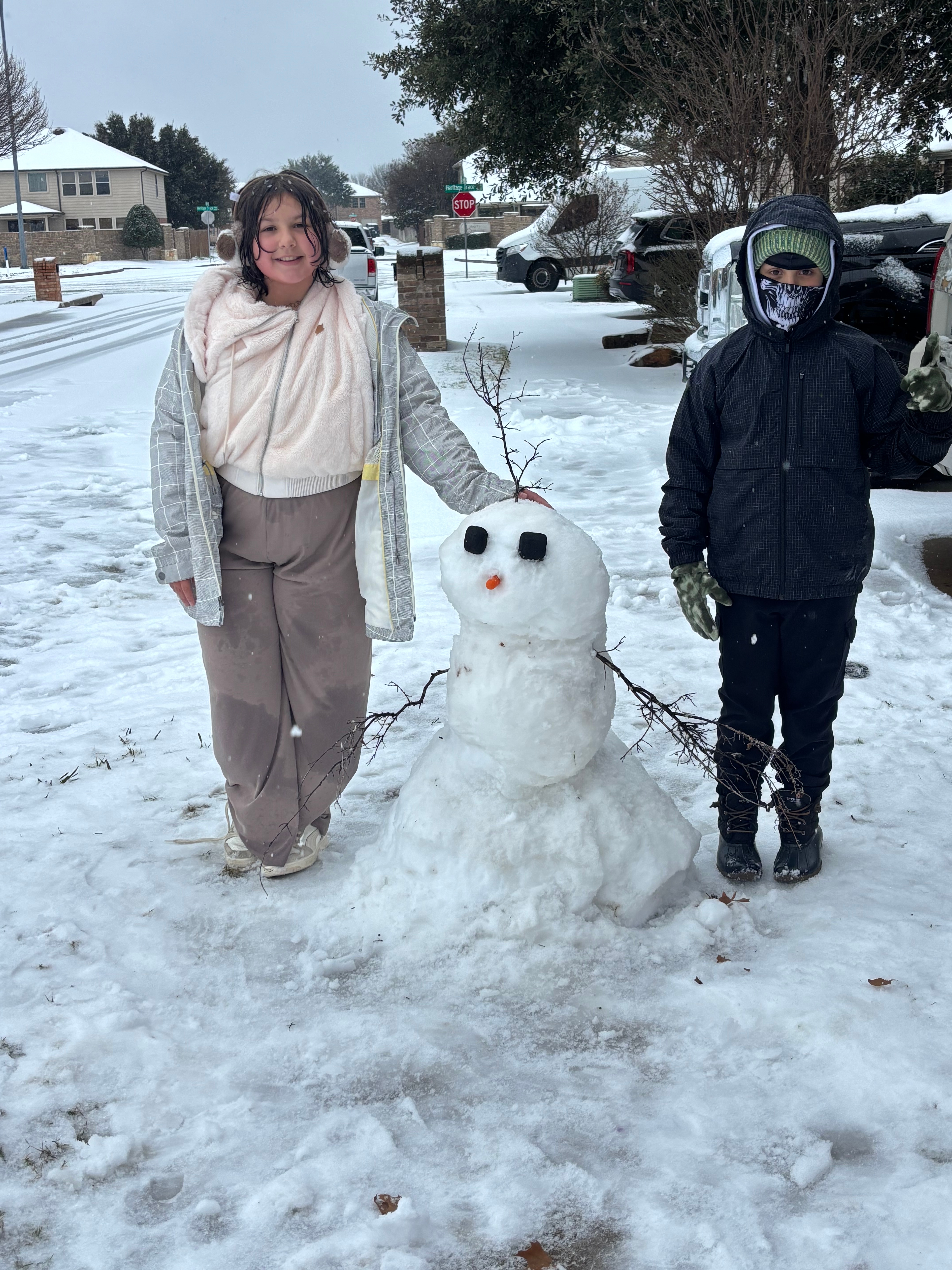 > Hello, you featured my son and daughter in 2021  and I wanted to send in an update of them in the snow today. l was hoping maybe you can do a side by side on the news. The first photo is my daughter Colbie who is (11) and my son Lane who is (9) today.<br />
> The second photo you put on the news was on 2/14/21 when my daughter Coblie (7) and son Lane (5) in North Fort Worth.<br />
> Thank you, Lacey Reid<br />
>