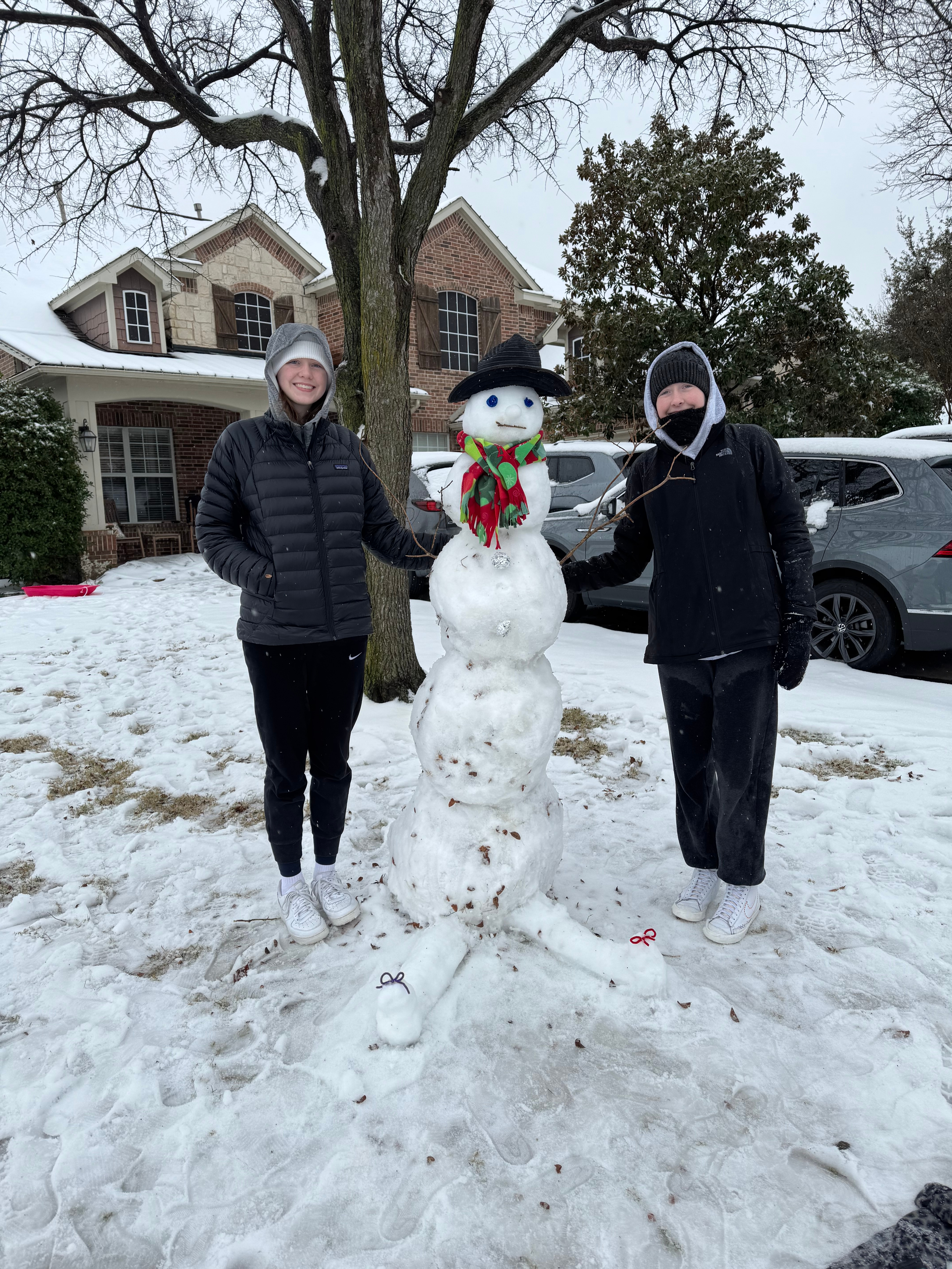 Sisters Hannah & Sarah made a snowman!