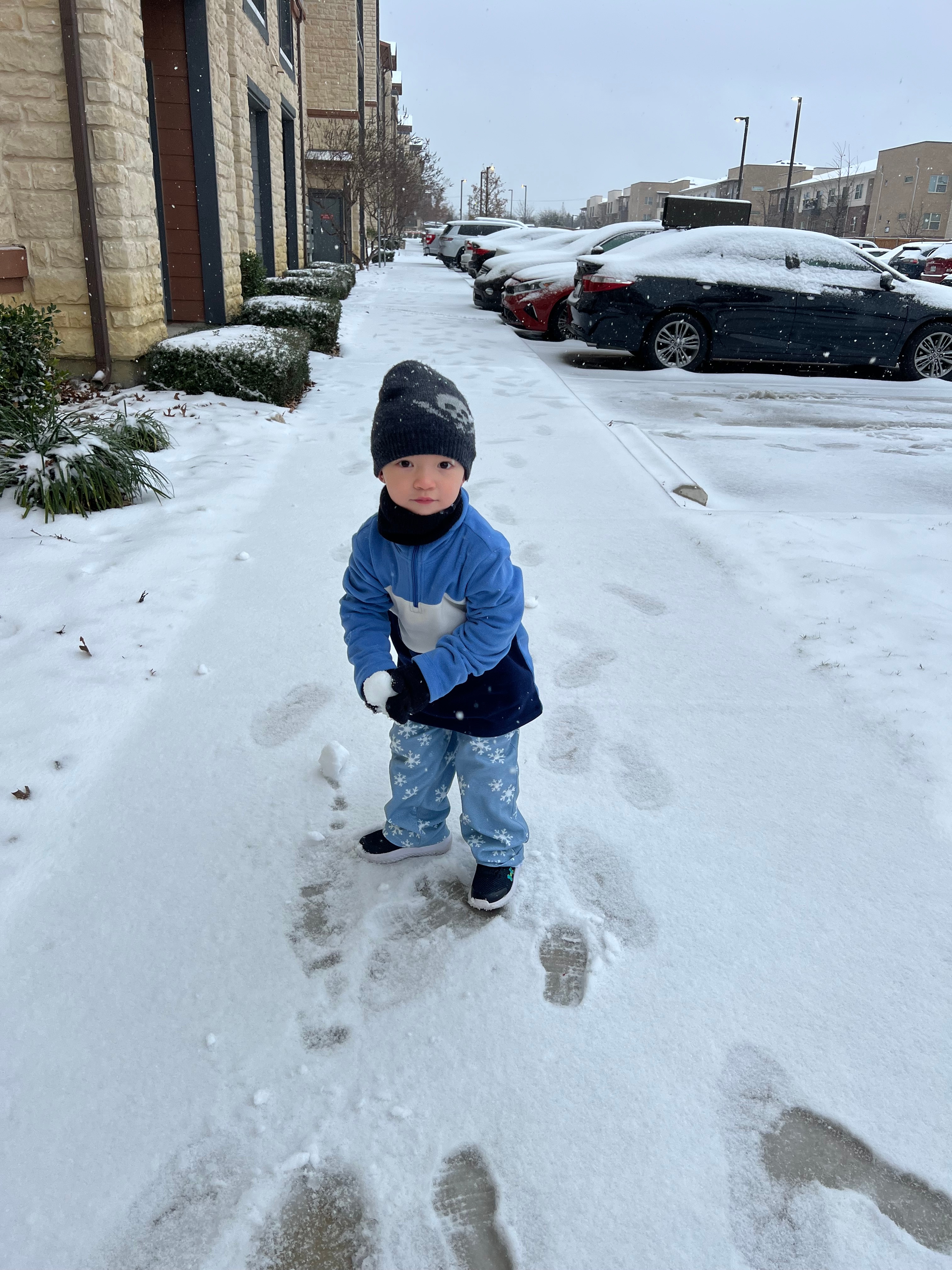 After the snow falls and your 3 year old son is ready for a fun day in the snow.