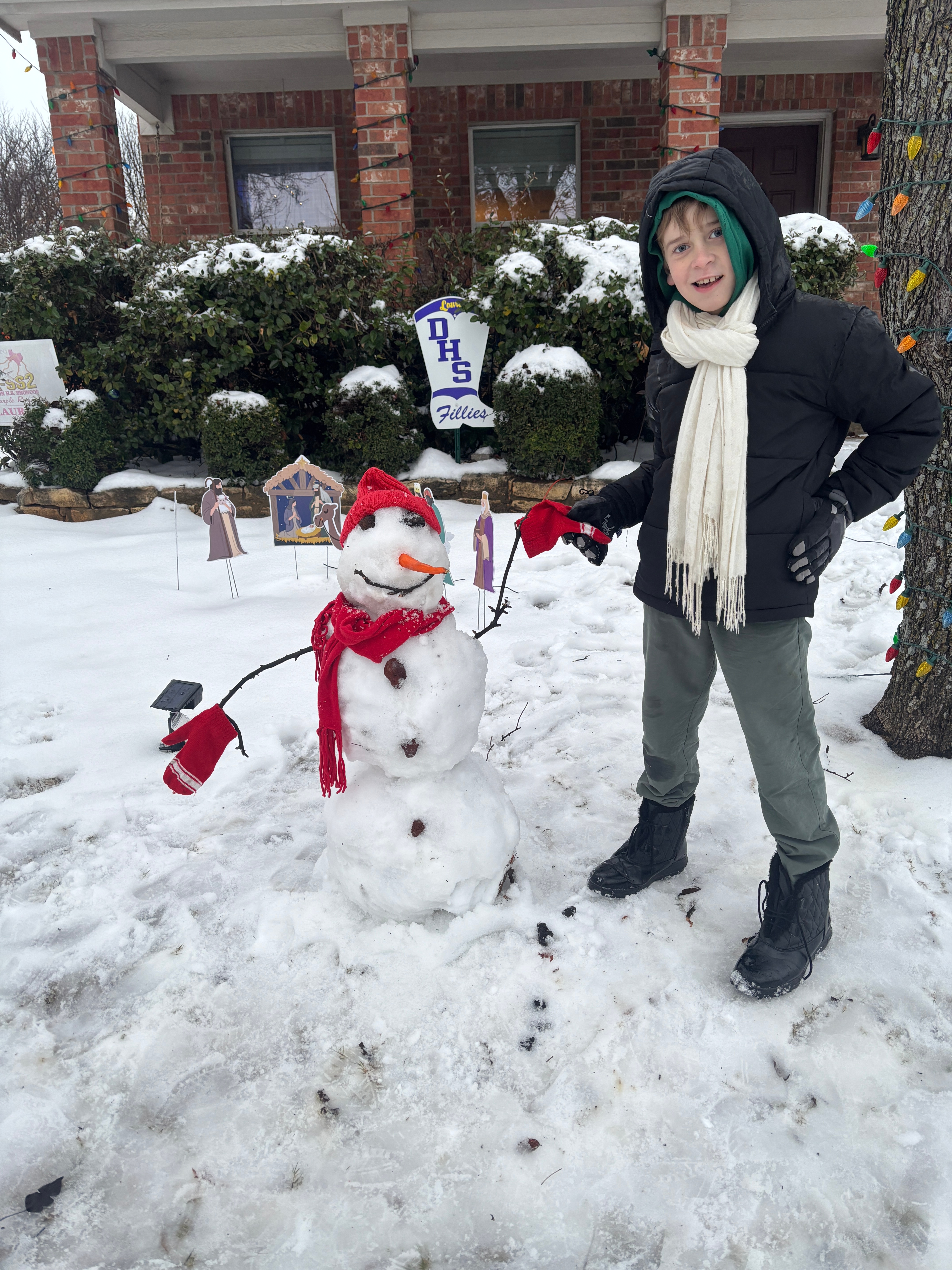 Made his first snowman.