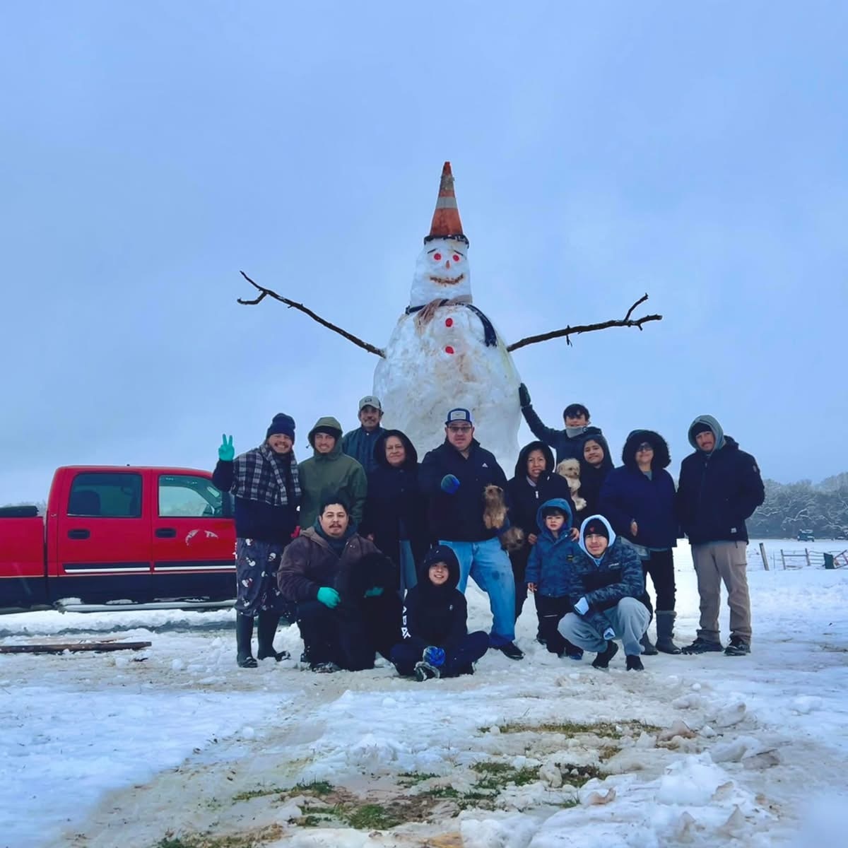 Family members gathered together in Chico Texas to create The largest snowman Family Hernandez Sanchez had so much fun in the snow