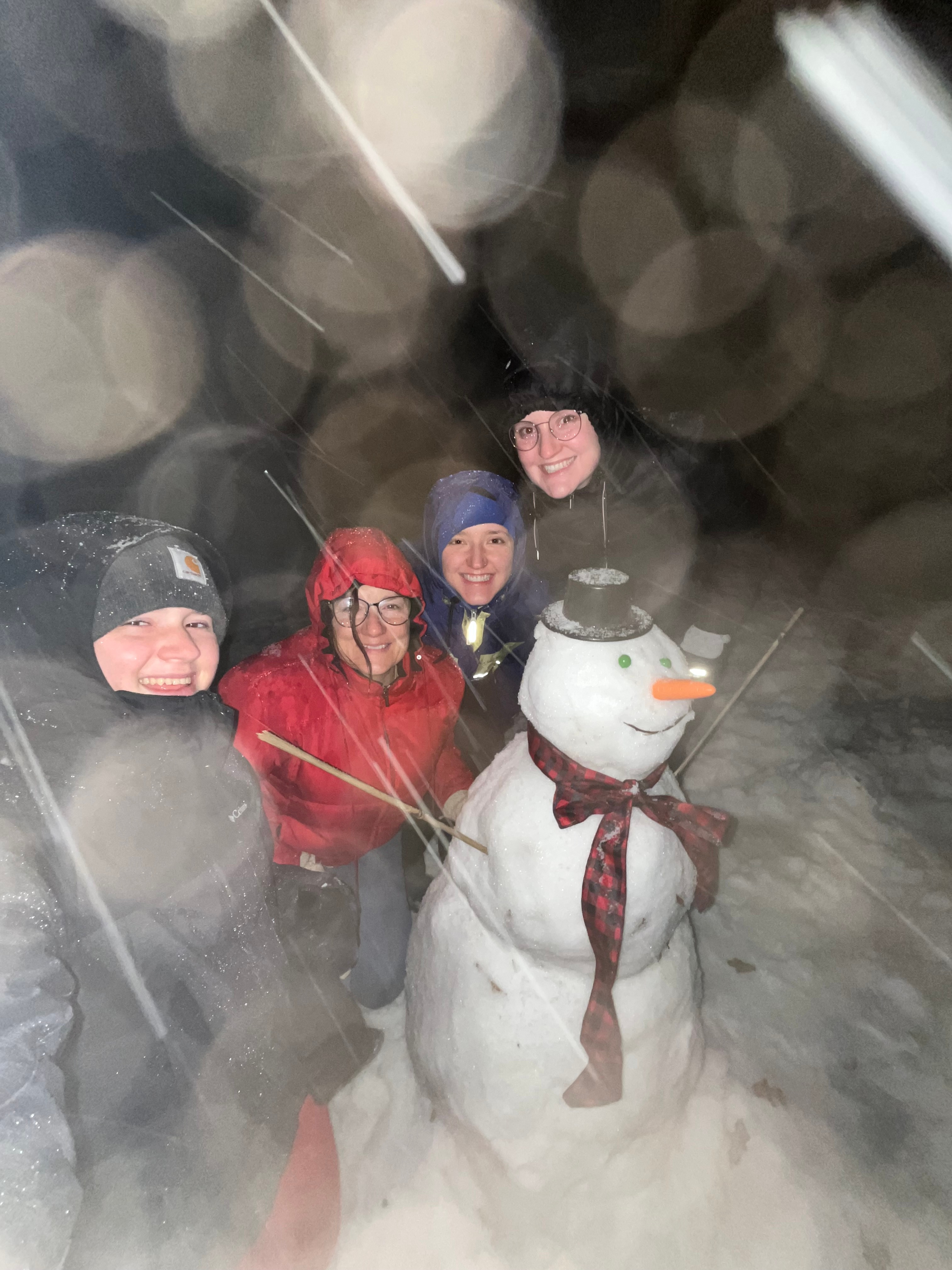 We surprised of 91 year old neighbor with a snowman outside her kitchen window so when she looked outside in the morning she would have a wintery friend