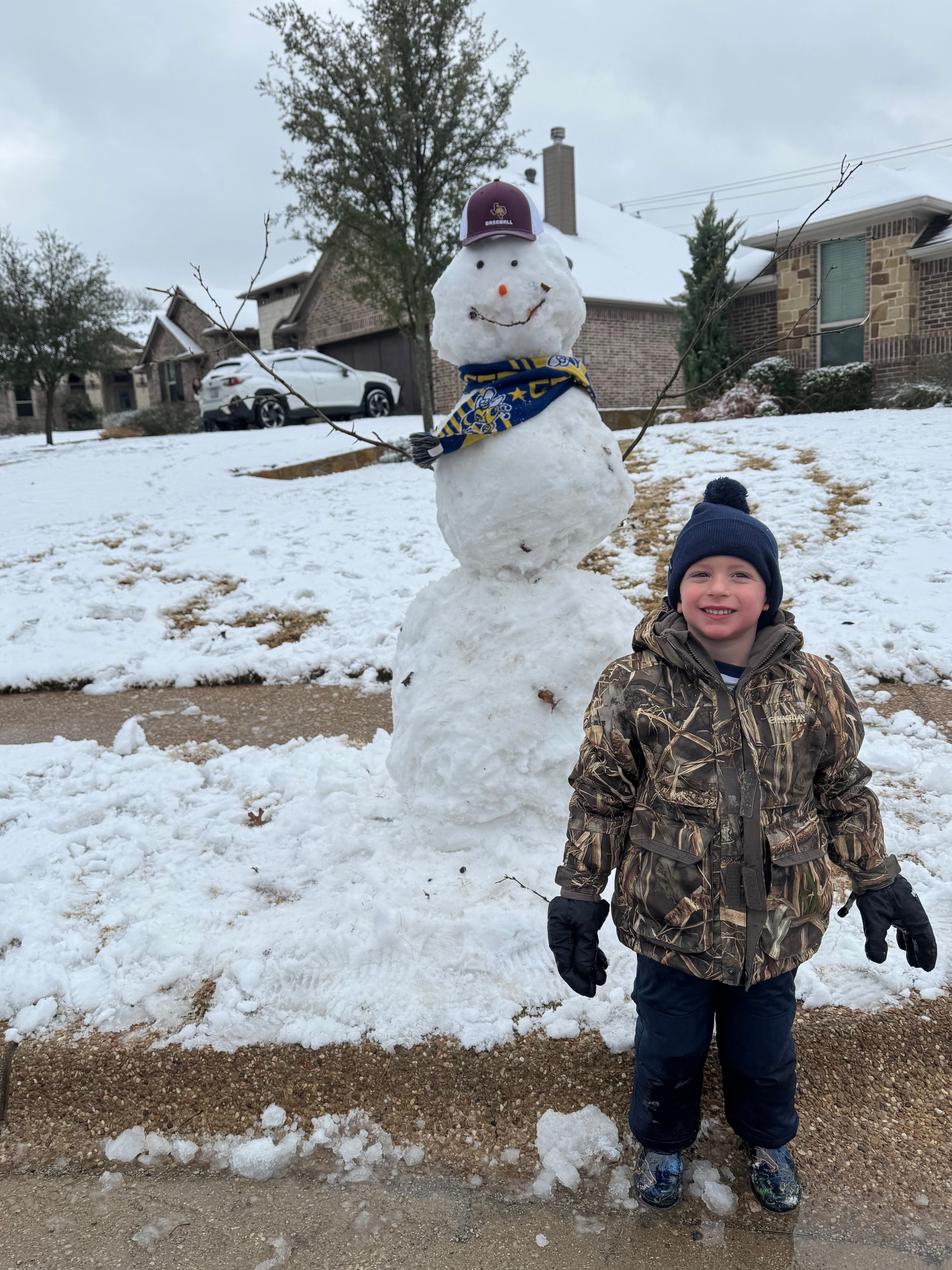 Family fun in the snow in Weatherford, TX.