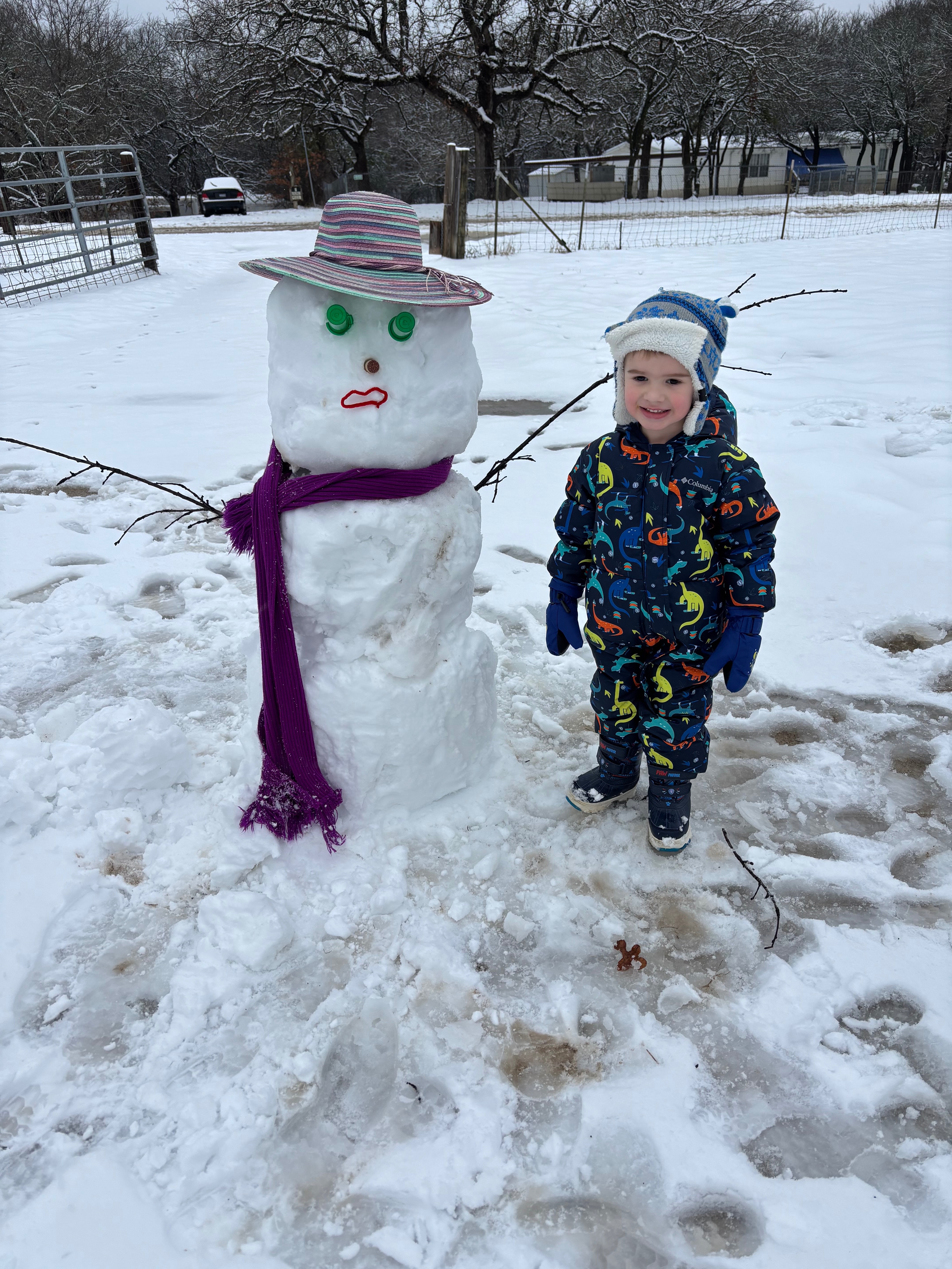 Jaxon made his first snowman at his Memaw’s house in Azle, TX today