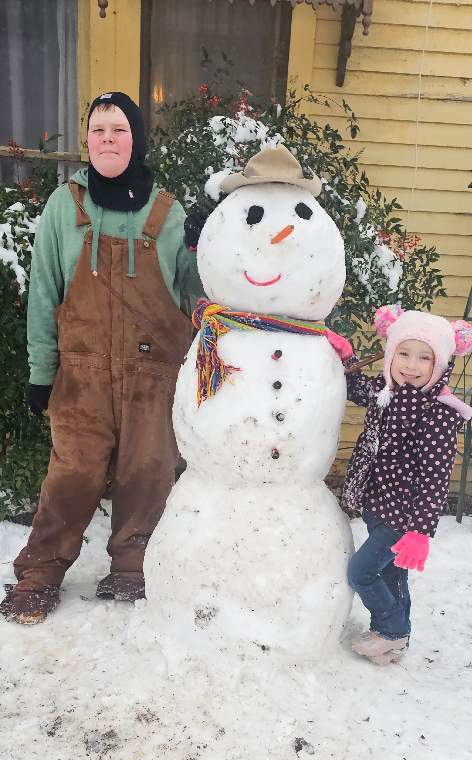 A Cowboy Snowman complete with shotgun shell buttons and Papaw’s old Cowboy hat!