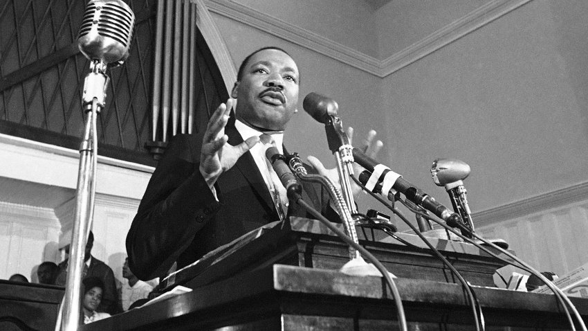 FILE – In this 1960 file photo, Martin Luther King Jr. speaks in Atlanta.