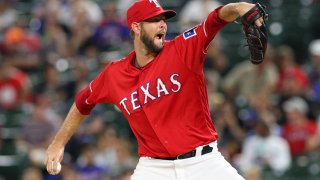 ARLINGTON, TX – SEPTEMBER 03: Connor Chris Martin #31 of the Texas Rangerspitches against the Los Angeles Angels at Globe Life Park in Arlington on September 3, 2018 in Arlington, Texas.