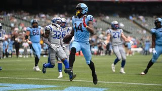 ARLINGTON, TEXAS β MAY 25: Isaiah Winstead #14 of the Arlington Renegades runs in the end zone to convert extra points during a game between St. Louis Battlehawks and Arlington Renegades at Choctaw Stadium on May 25, 2024 in Arlington, Texas.