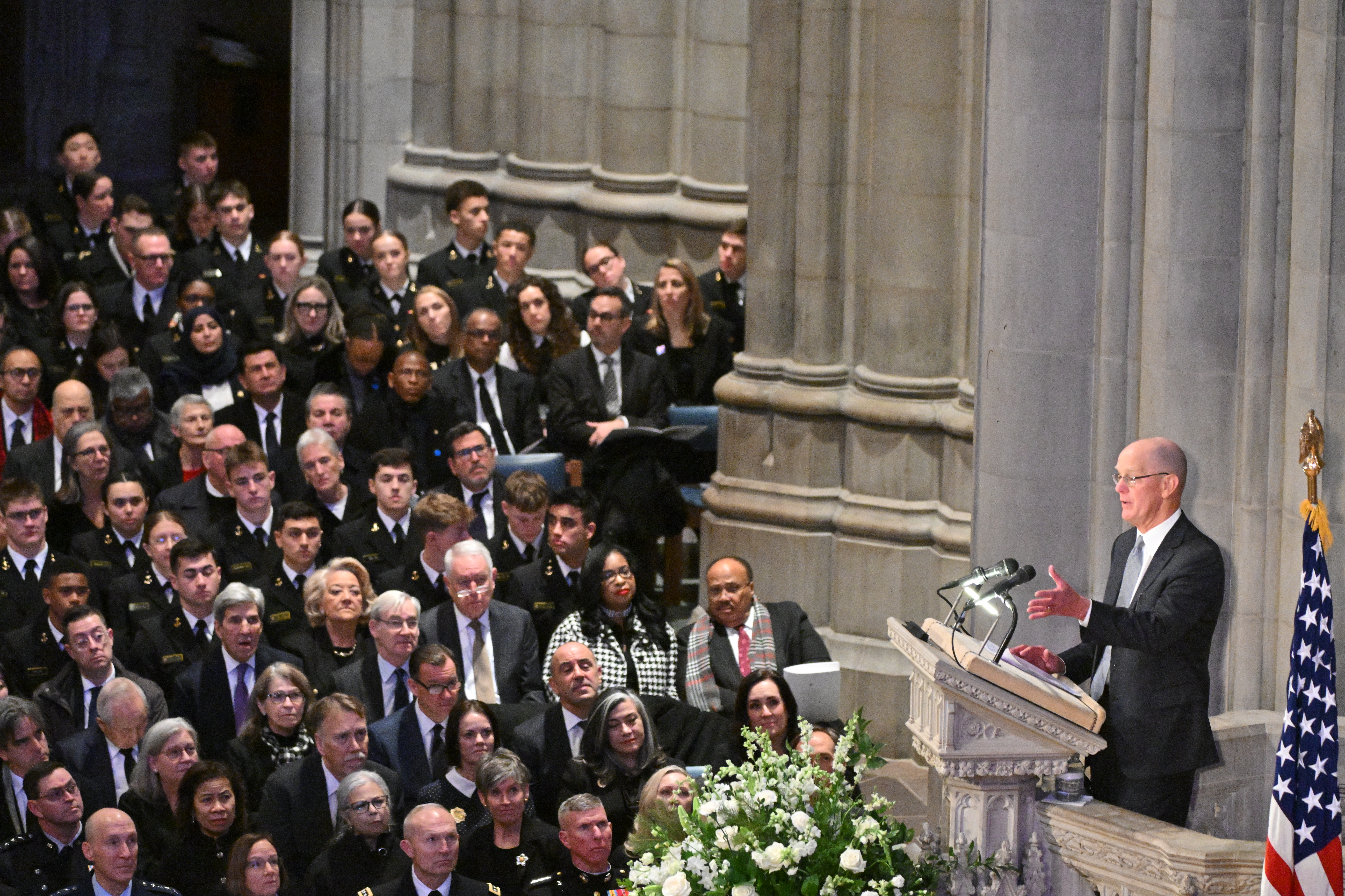 Steve Ford, son of the late former US President Gerald Ford, speaks at the State Funeral Service for former US President Jimmy Carter at the Washington National Cathedral in Washington, DC, on January 9, 2025.