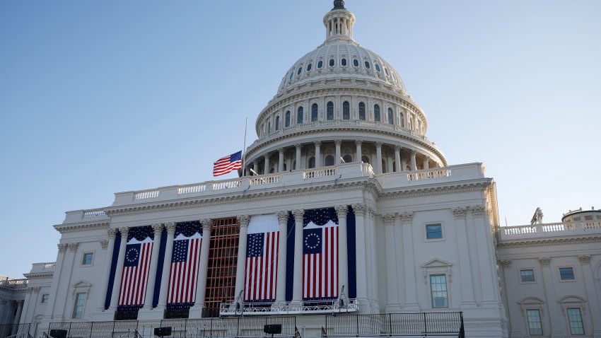 WASHINGTON, DC - JANUARY 12: The U.S. Capitol is seen as final preparations are make during a rehearsal for inauguration on the West Front of the U.S. Capitol on January 12, 2025 in Washington, DC. U.S. President-elect Donald Trump and Vice President-elect JD Vance will be sworn in on January 20.