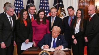 President Donald Trump signs the Laken Riley Act in the East Room of the White House in Washington, D.C., Jan. 29, 2025.