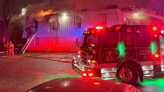 Firefighters in Denton battle an apartment fire on Thursday, Jan. 9, 2025.