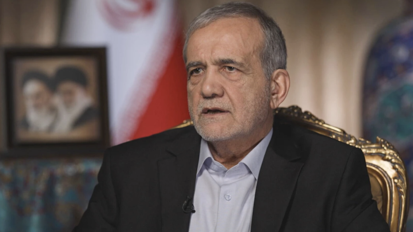 Iranian President Masoud Pezeshkian during an interview with Lester Holt on Monday