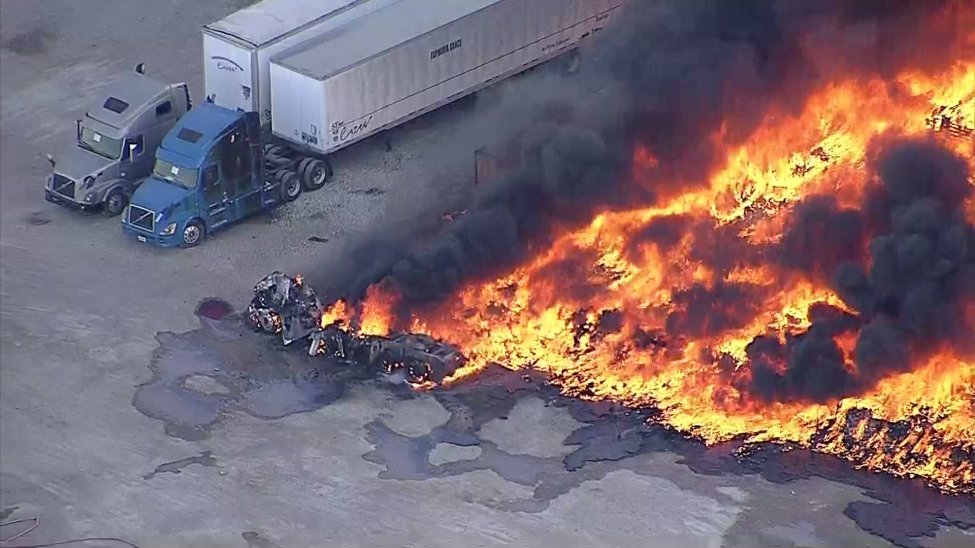 Semi-tractor truck devoured in large fire near Dallas – NBC 5 Dallas ...