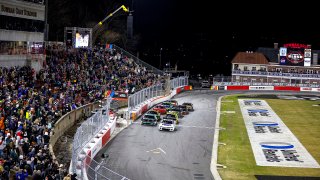 A general view of racing at Bowman Gray Stadium