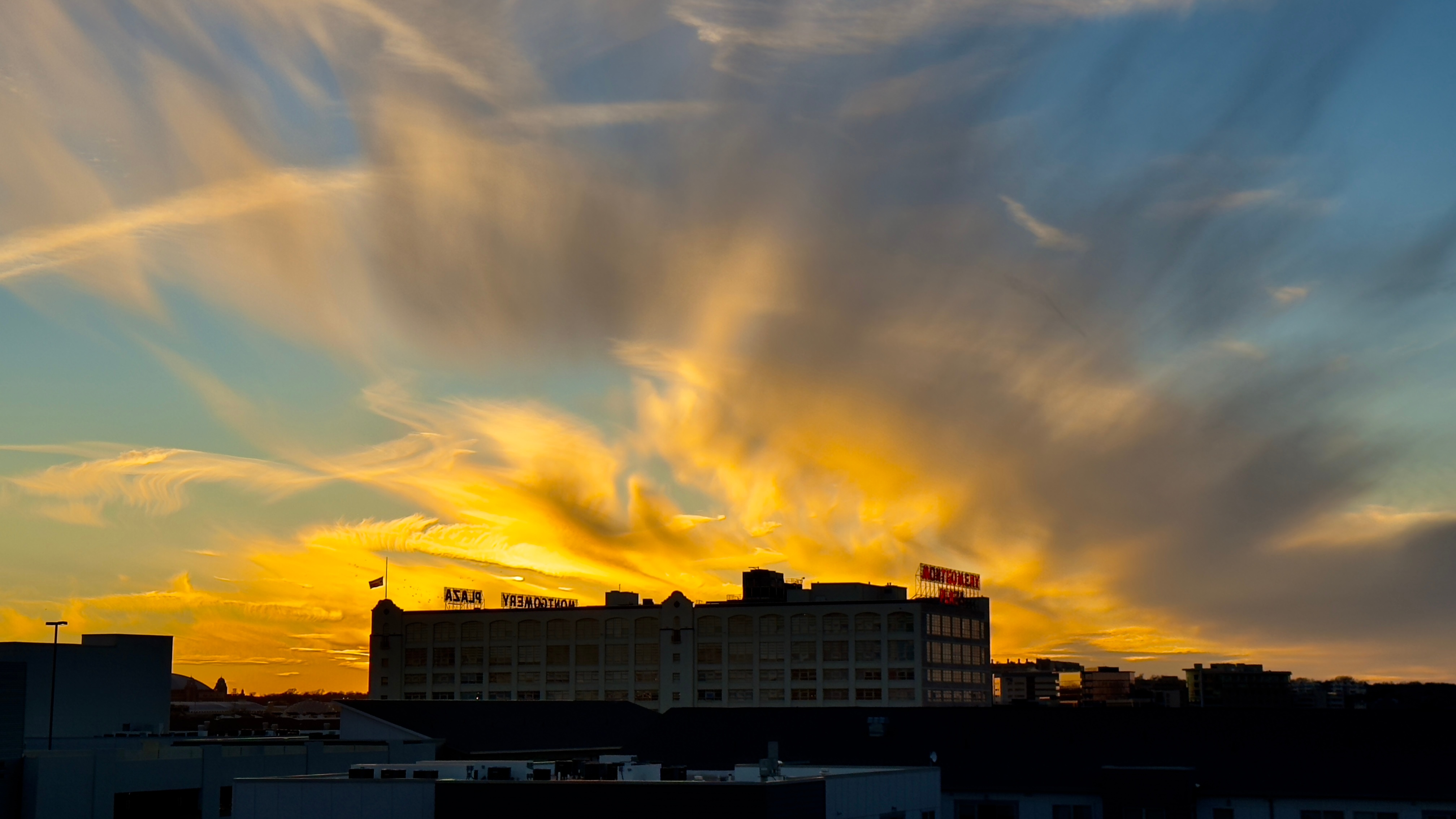 Sunset over Montgomery Plaza. Taken from my apt.