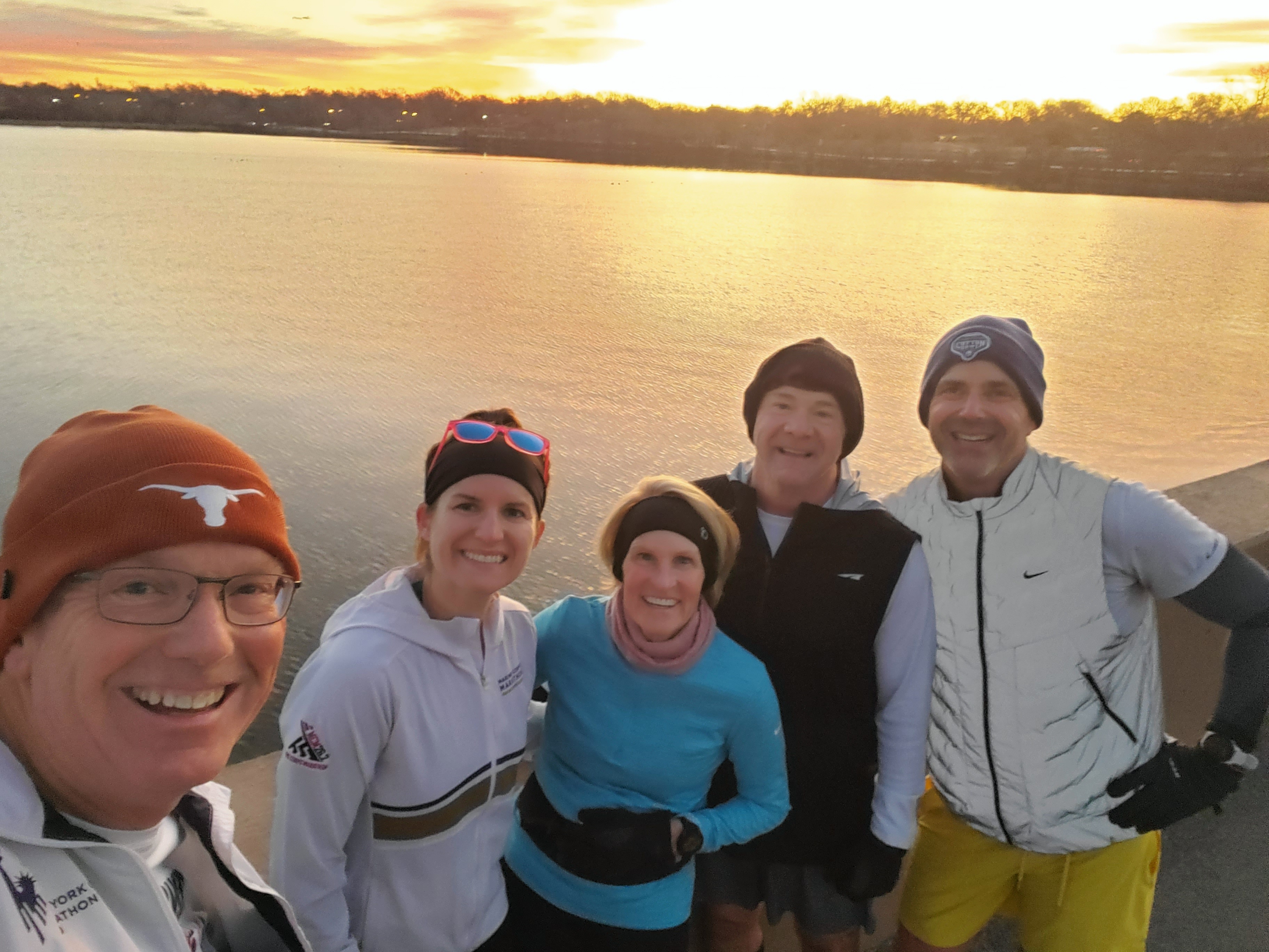 Another early morning run from Saturday 1/25 at White Rock Lake. Enjoy!
In photo: l to r
Pete Puckett<br />
Parker Gutjahr<br />
Patrice Shelby<br />
Dave McManaman<br />
Scott Purcel