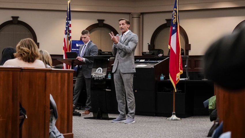 Republican U.S. Rep. Rich McCormick speaks during a town hall meeting on Thursday, February 20, 2025 in Roswell, GA.