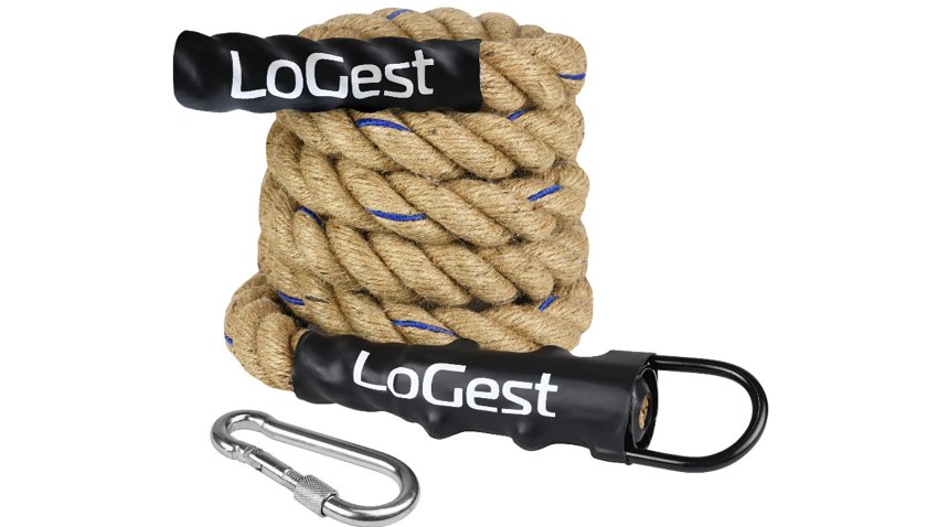 The recalled LoGest climbing rope with a heavy-duty metal hook