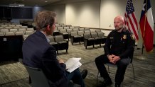 NBC 5's Scott Friedman, left, talks with Fort Worth Chief of Police Neil Noakes in 2024.