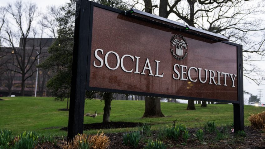 A sign for the U.S. Social Security Administration is seen outside its headquarters in Woodlawn, Md., on Thursday, March 20, 2025. 