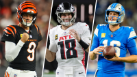 Split image of Joe Burrow, Kirk Cousins and Jared Goff