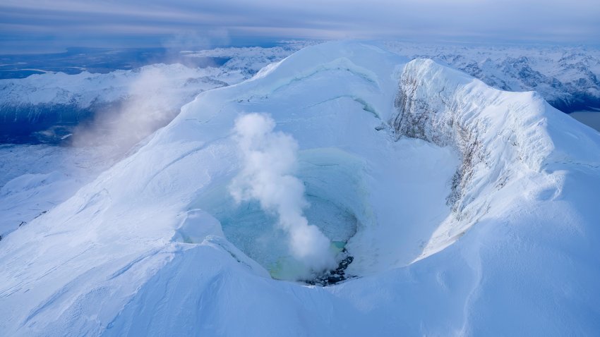 FILE - This image provided by Alaska Volcano Observatory shows the summit of Mount Spurr on Oct. 24, 2024, in Alaska.