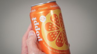 FILE – A can of Poppi prebiotic soda is shown on Wednesday, April 10, 2024, in New York. (AP Photo/John Minchillo, file)
