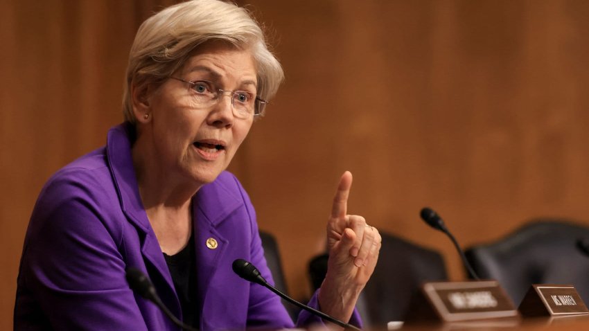 U.S. Senator Elizabeth Warren (D-MA) speaks as U.S. Trade Representative Jamieson Greer testifies before a Senate Finance Committee hearing on U.S. President Donald Trump’s trade policy, on Capitol Hill in Washington, D.C., U.S., April 8, 2025.