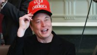 Tesla CEO Elon Musk reacts while wearing a cap with the words “Gulf of America” as he attends a cabinet meeting held by U.S. President Donald Trump at the White House in Washington, D.C., U.S., April 30, 2025.
