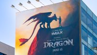 HOLLYWOOD, CA – APRIL 04: General view of Universal Studios’ flagship summer movie ‘How to Train Your Dragon’ skyscraper billboard campaign near Hollywood & Highland on April 04, 2025 in Hollywood, California.