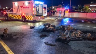 Fort Worth Fire responding to a fiery chain-reaction motorcycle crash Friday night.