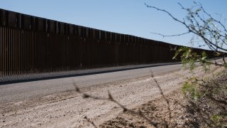 A section of the U.S. and Mexico border wall stands in Santa Teresa, New Mexico, U.S., on Monday, Oct. 21, 2019. House Homeland Security Chairman¬†Bennie Thompson urged in a letter to the Defense Department’s inspector general for an investigation of a $400 million¬†contract to build¬†border¬†infrastructure in Yuma County, Arizona. Photographer: Cate Dingley/Bloomberg via Getty Images