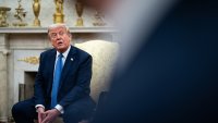 President Donald Trump during a meeting with Jonas Gahr Store, Norway's prime minister, not pictured, in the Oval Office of the White House, April 24, 2025.
