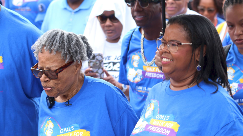 Dr. Opal Lee and Dione Sims at Opal's Walk For Freedom.