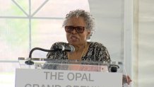 Opal Lee, 98, speaks at the opening of The Opal, an affordable housing project named in her honor in North Fort Worth, April 17, 2025.