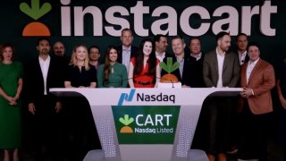 Instacart celebrates its initial public offering at the Nasdaq on Sept. 19, 2023.