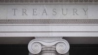 The US Treasury Department building is seen in Washington, DC.