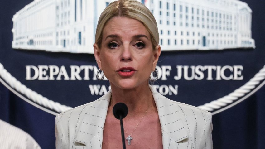 U.S. Attorney General Pam Bondi attends a press conference, as she unveils actions against the state of Maine, which is locked in a dispute with the Trump administration over transgender policy, at the Justice Department in Washington, D.C., U.S., April 16, 2025.