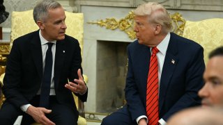 US President Donald Trump meets with Canadian Prime Minister Mark Carney in the Oval Office of the White House in Washington, DC, on May 6, 2025.