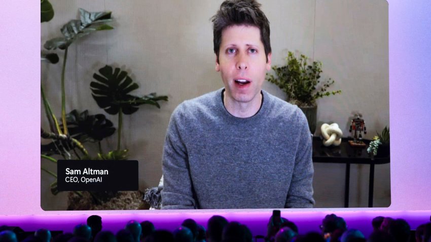 OpenAI Chief Executive Officer Sam Altman appears on screen during a talk with Microsoft Chairman and Chief Executive Officer Satya Nadella at the Microsoft Build 2025, conference in Seattle, Washington on May 19, 2025.