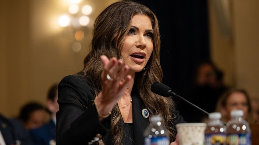 Secretary of Homeland Security Kristi Noem testifies during a House Committee on Homeland Security budgetary hearing in Washington, DC on May 14, 2025.