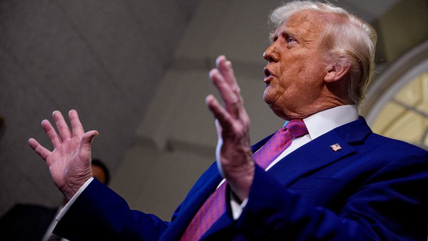 U.S. President Donald Trump speaks to members of the media as he departs a House Republican meeting at the U.S. Capitol on May 20, 2025 in Washington, DC.