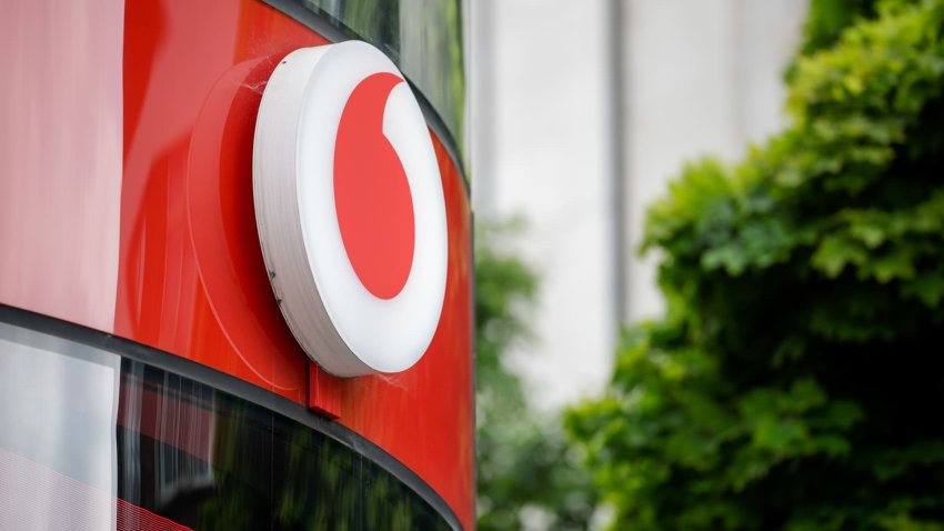 A logo on the exterior of a Vodafone Group Plc store in London, UK, on Monday, May 13, 2024.