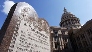 A 6-foot-high tablet of the Ten Commandments on the grounds of the Texas Capitol in Austin.