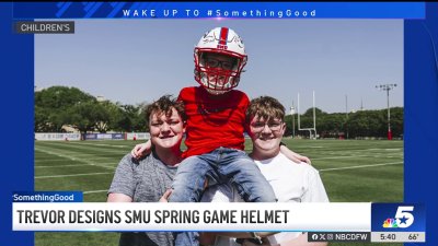 Little warrior designs helmet for SMU's spring game