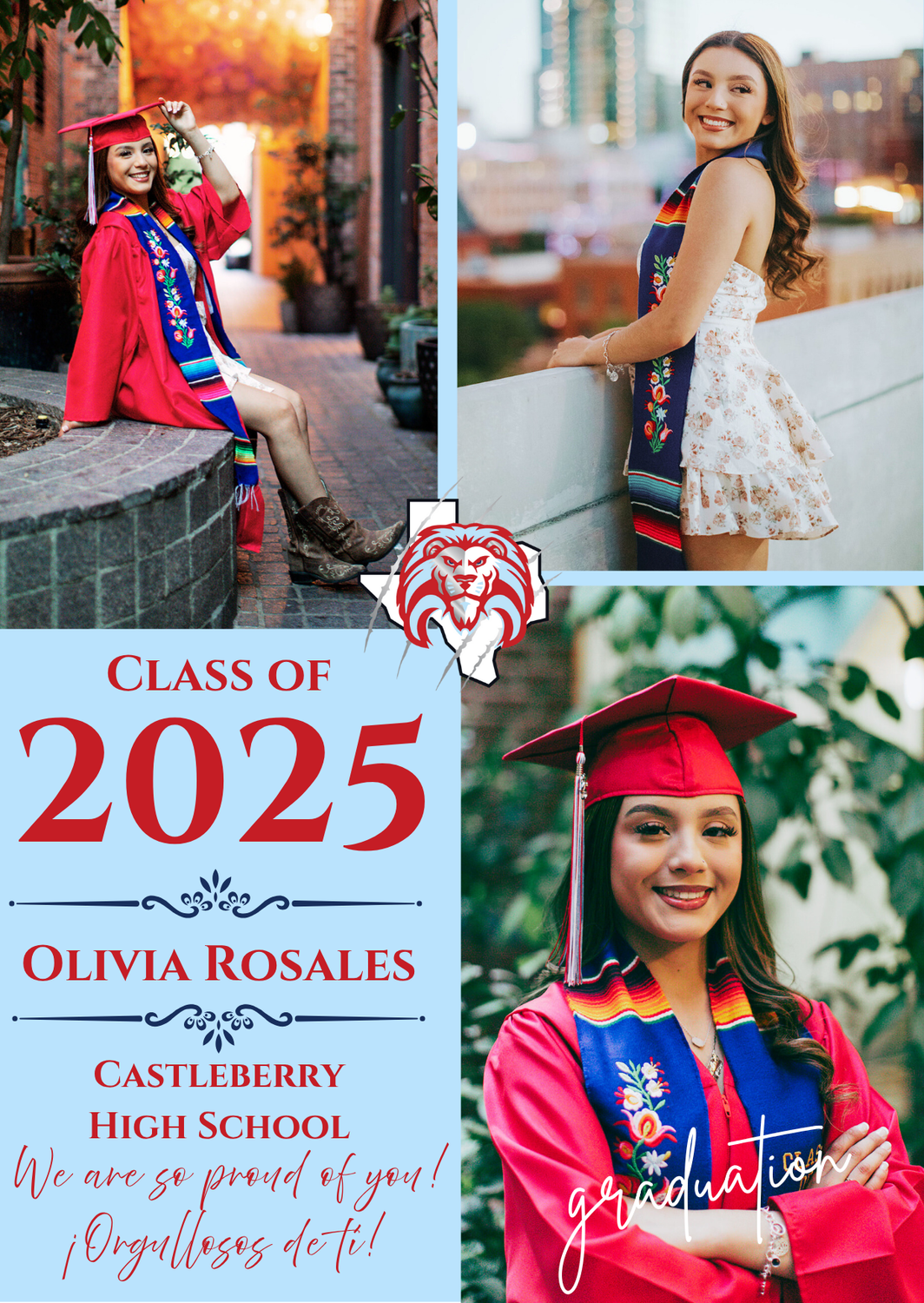 This is Olivia Rosales and she’s graduating from Castleberry ISD where she excelled in theatre, cheerleading, and somehow managed to work a steady job! She’s proud to have been born and raised in Fort Worth, thus making her decision to attend Tarrant County College Nursing School an easy one. She recently received her PCT certification as a senior and hopes to one day work at Cooks Children’s Hospital where she can care for Fort Worth children. Your family is proud of you, Godspeed Olivia!